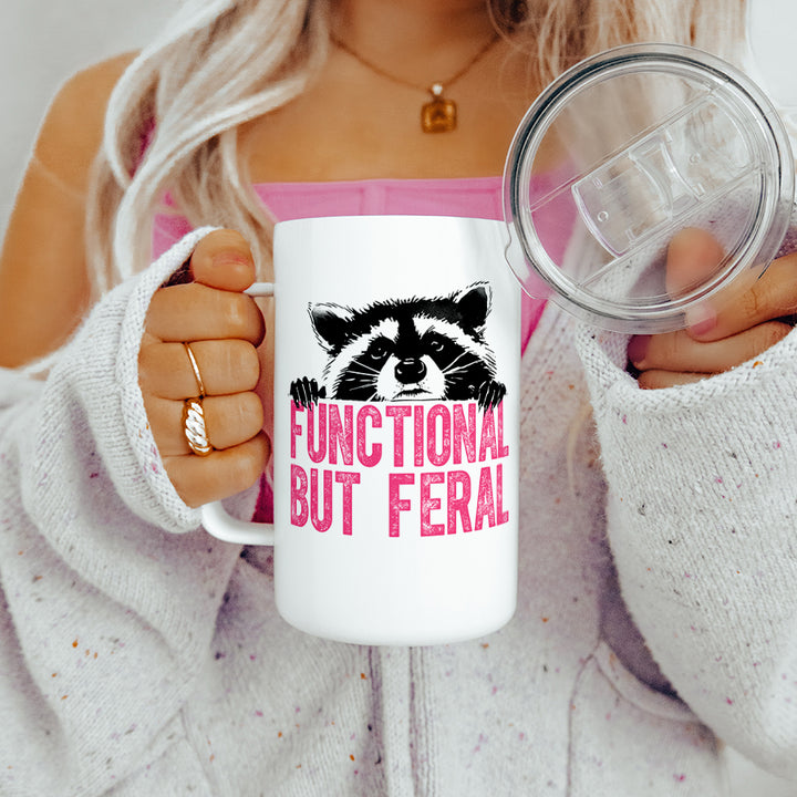 Functional But Feral Raccoon Insulated Travel Mug