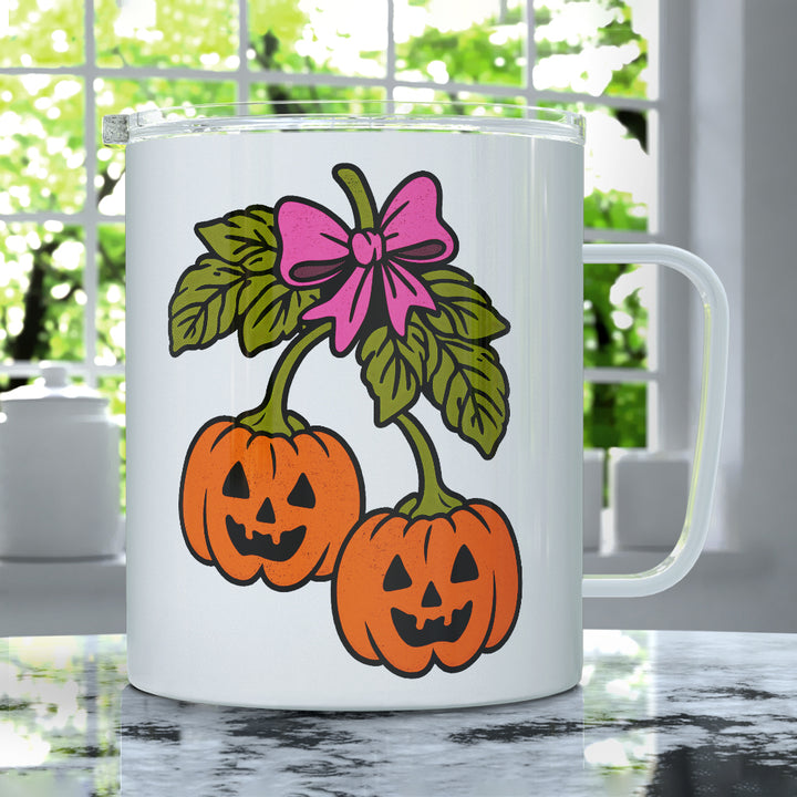 Halloween Pumpkin Cherries Insulated Travel Mug