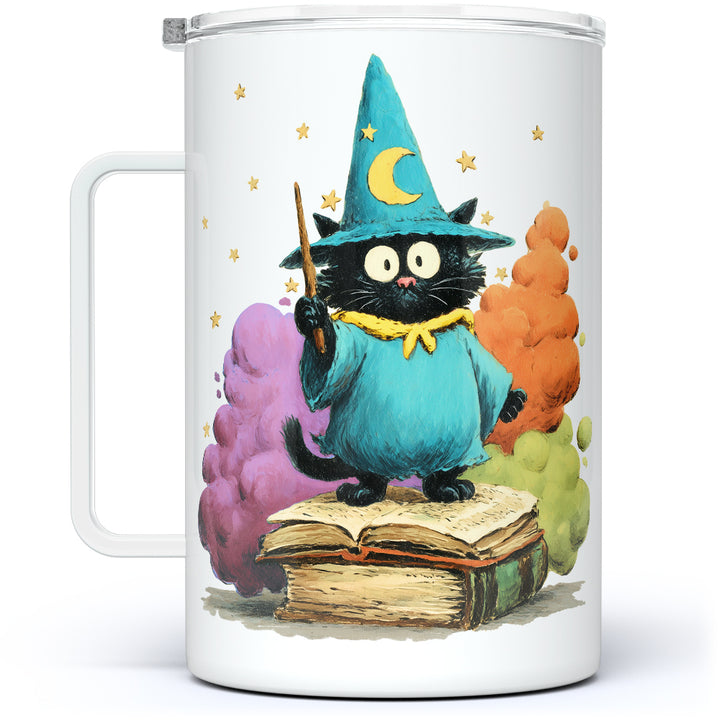 Bookish Wizard Cat Insulated Travel Mug