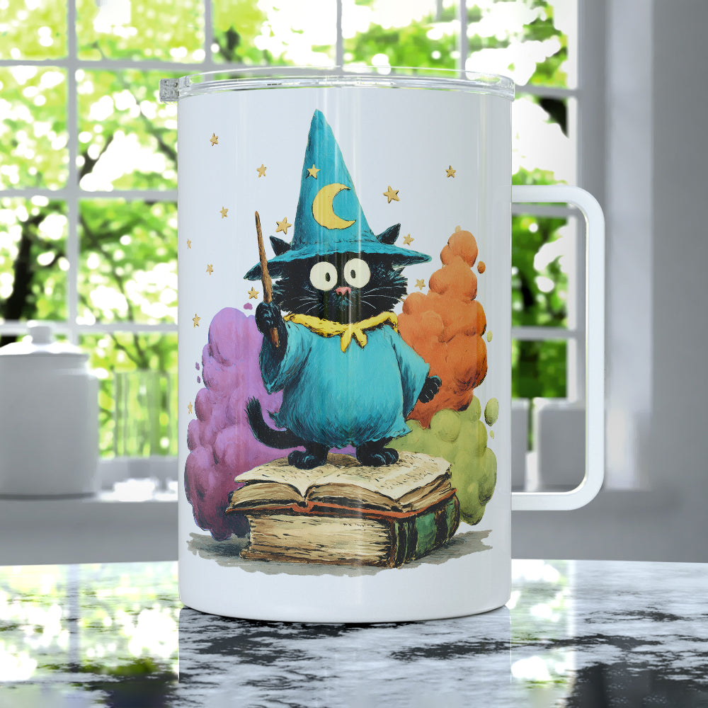 Bookish Wizard Cat Insulated Travel Mug