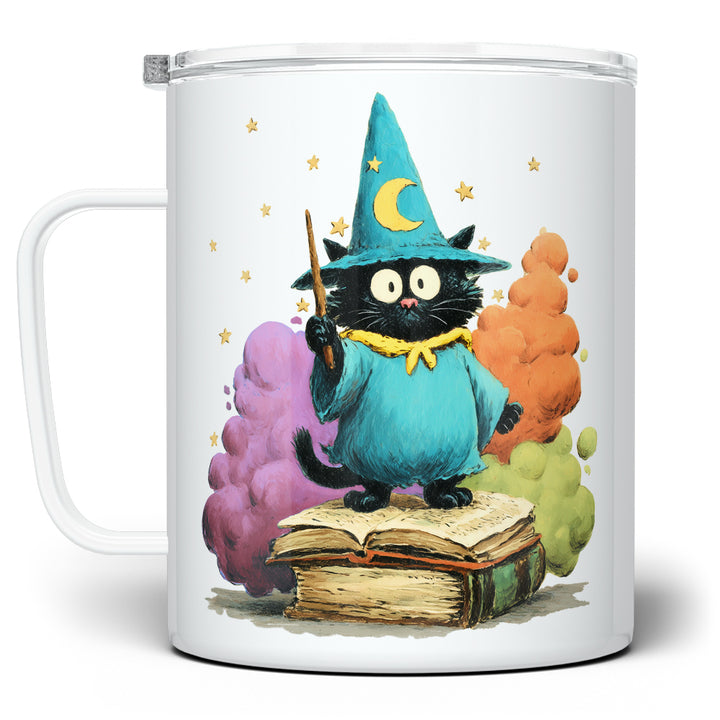 Bookish Wizard Cat Insulated Travel Mug