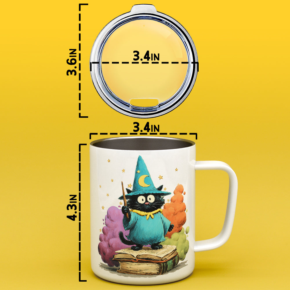 Bookish Wizard Cat Insulated Travel Mug