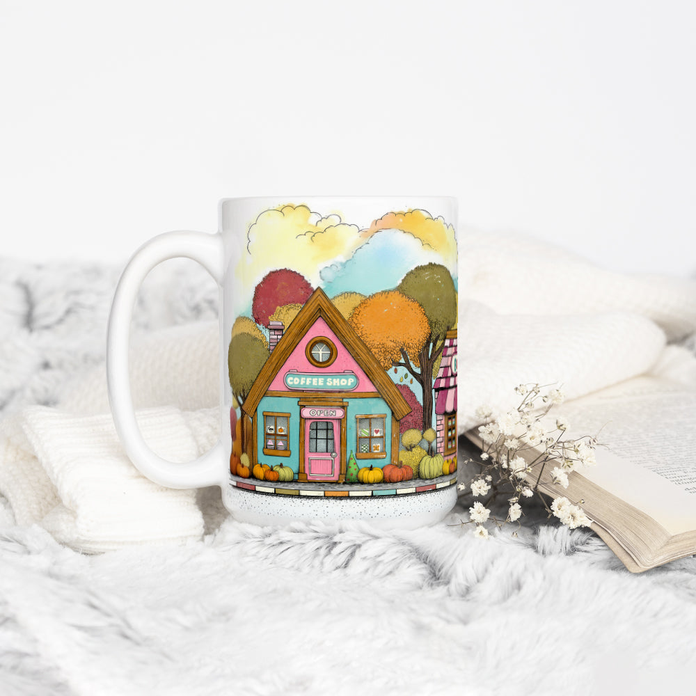 Cozy Fall Storefront Shops Mug