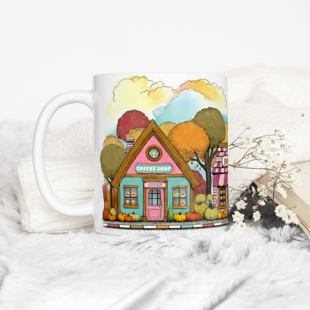 Cozy Fall Storefront Shops Mug