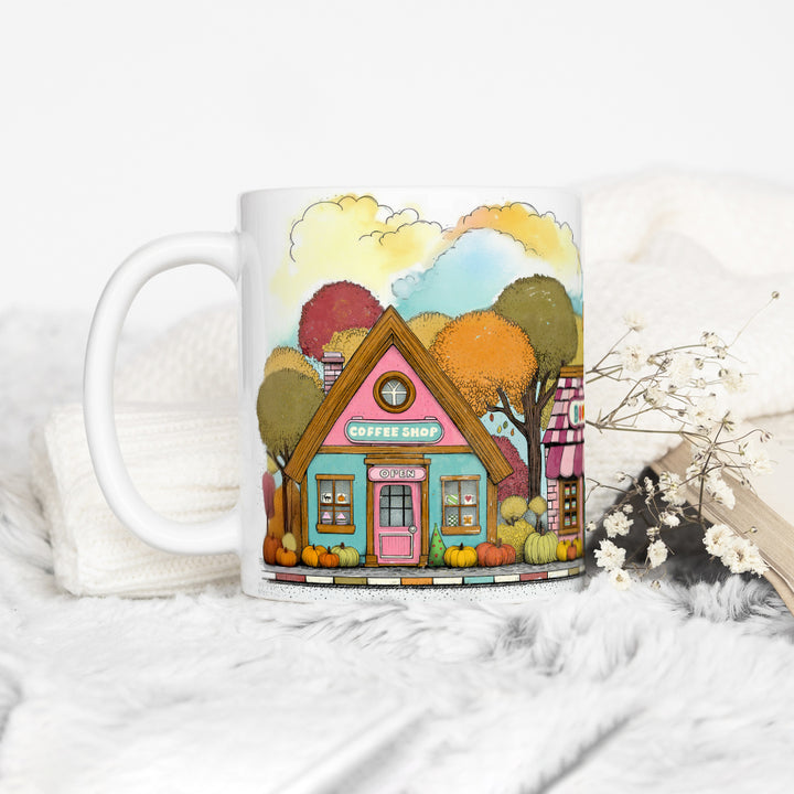 Cozy Fall Storefront Shops Mug