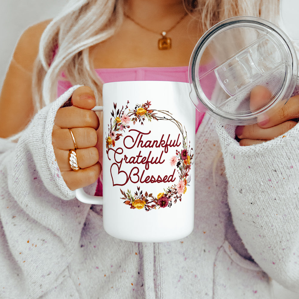 Thankful Grateful Blessed Insulated Travel Mug