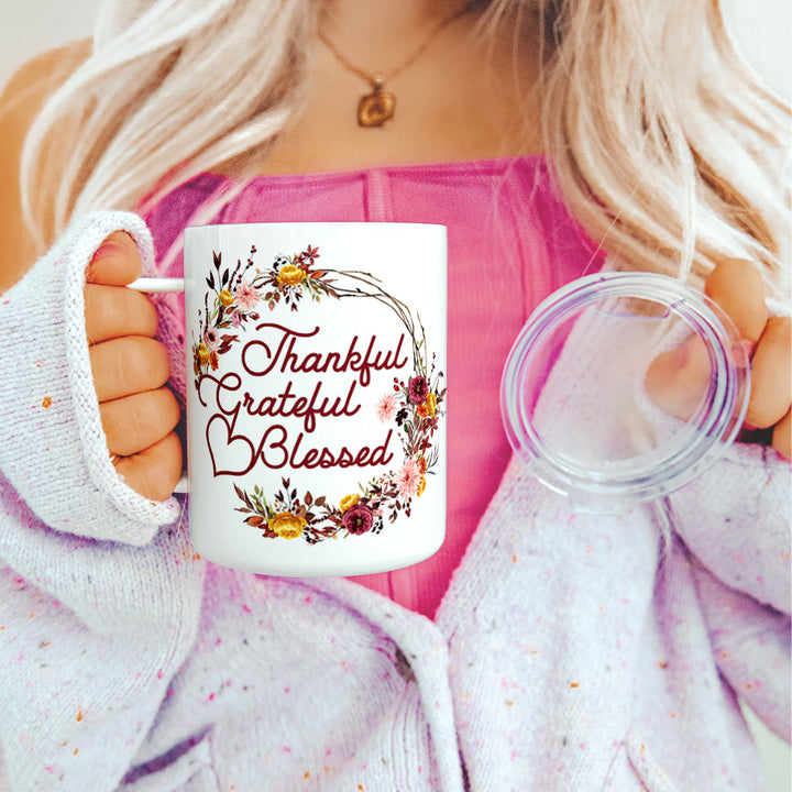 Thankful Grateful Blessed Insulated Travel Mug