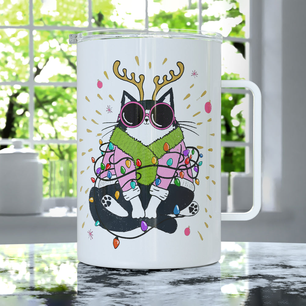Groovy Holiday Cat Insulated Travel Mug