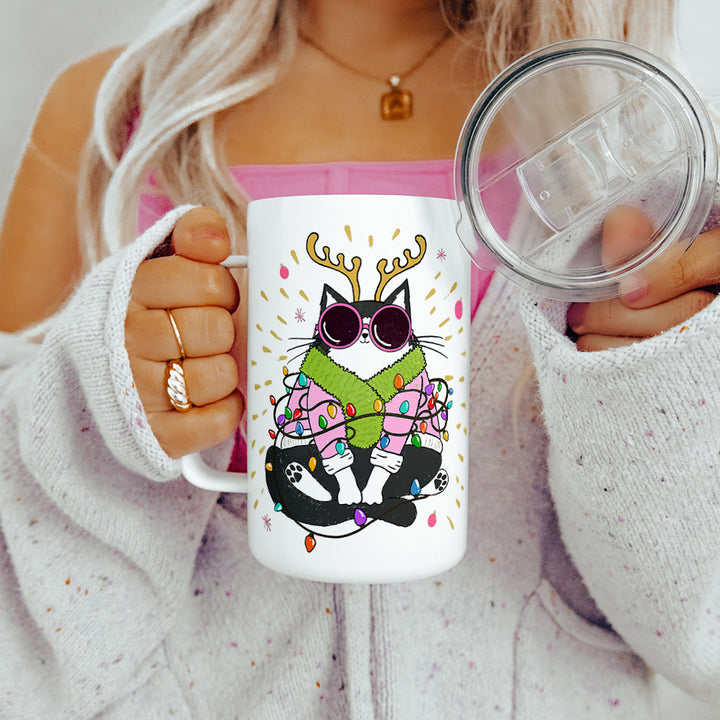 Groovy Holiday Cat Insulated Travel Mug