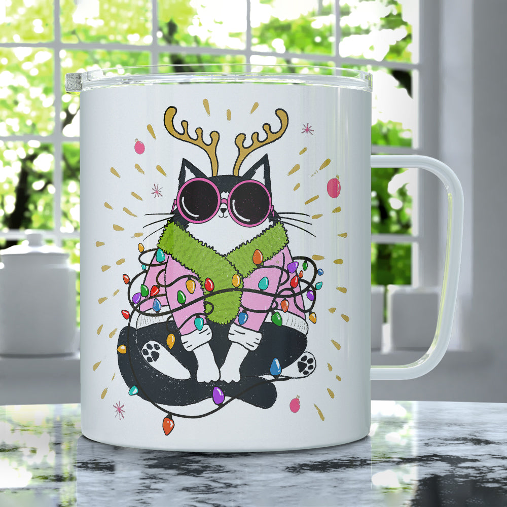 Groovy Holiday Cat Insulated Travel Mug
