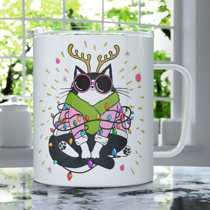Groovy Holiday Cat Insulated Travel Mug