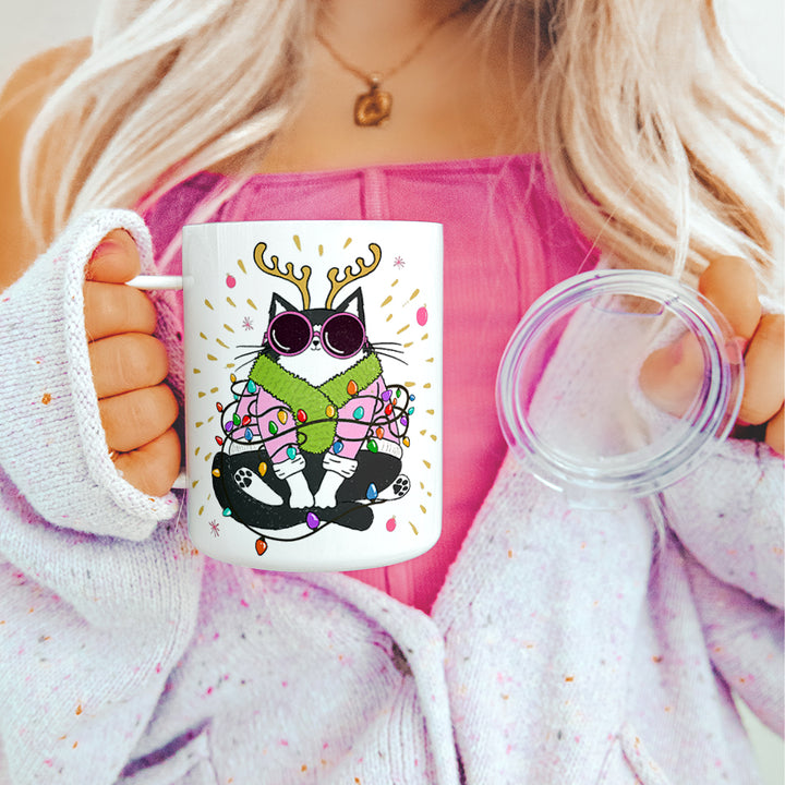 Groovy Holiday Cat Insulated Travel Mug