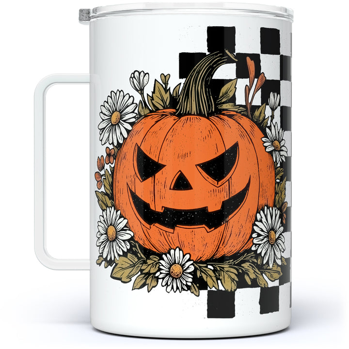 Checkered Pumpkin Insulated Travel Mug