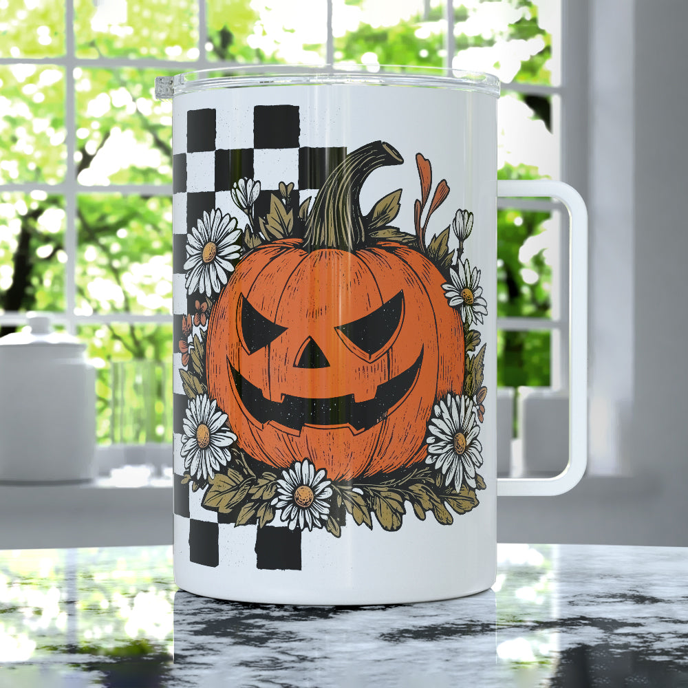 Checkered Pumpkin Insulated Travel Mug