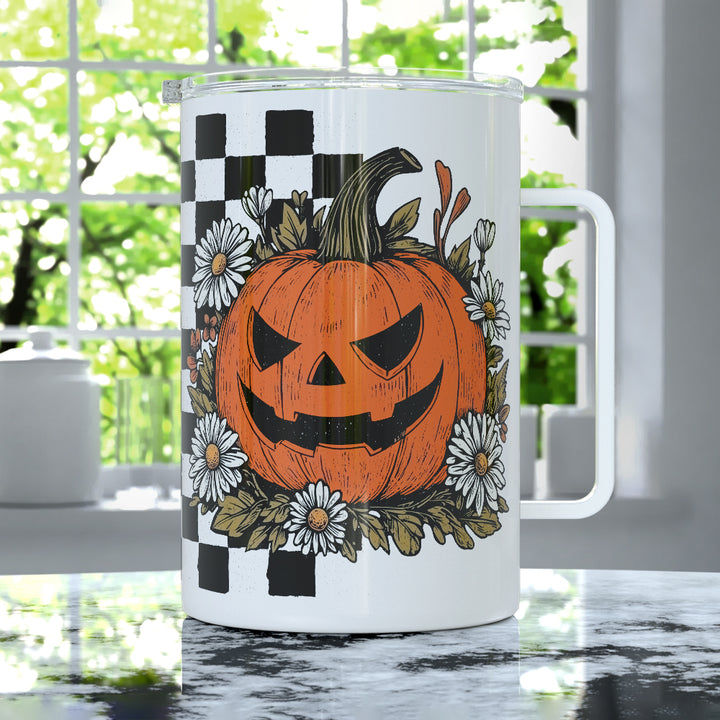 Checkered Pumpkin Insulated Travel Mug