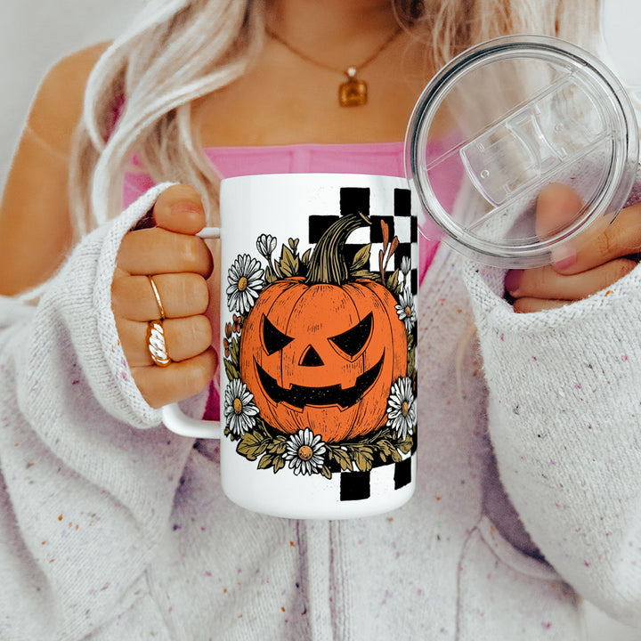 Checkered Pumpkin Insulated Travel Mug