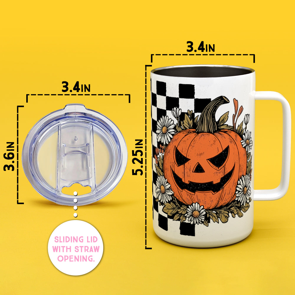 Checkered Pumpkin Insulated Travel Mug