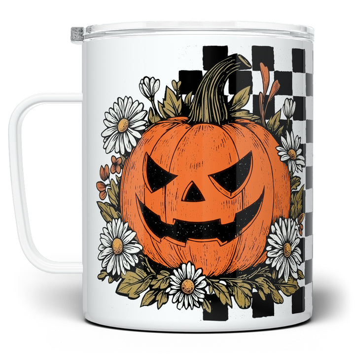 Checkered Pumpkin Insulated Travel Mug