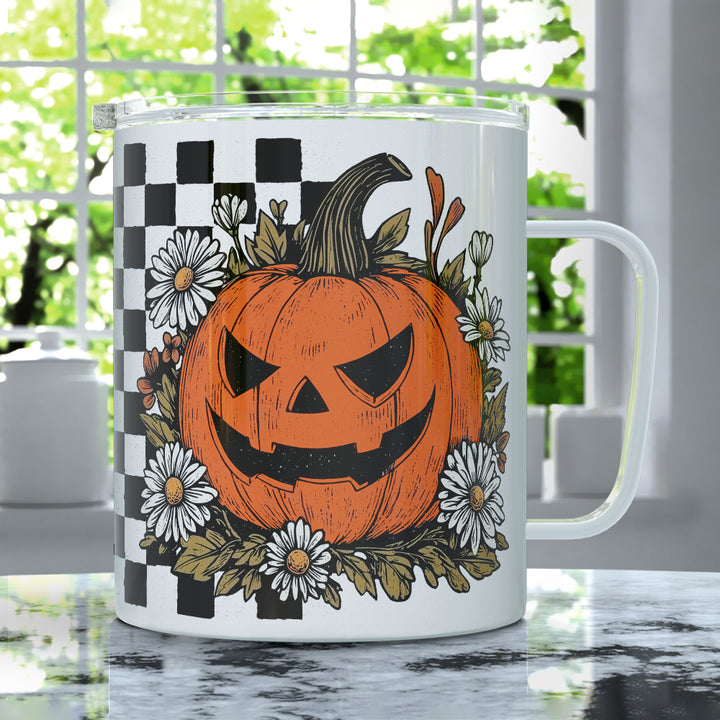 Checkered Pumpkin Insulated Travel Mug