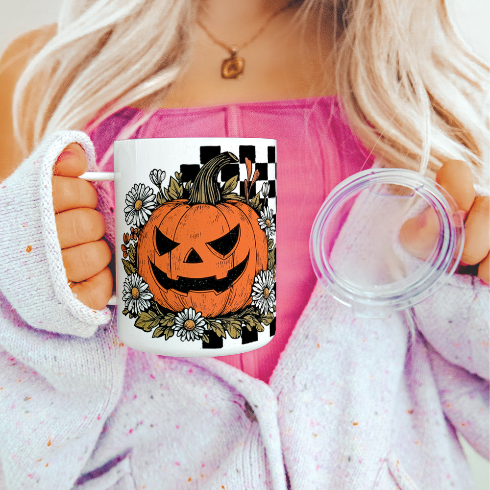 Checkered Pumpkin Insulated Travel Mug