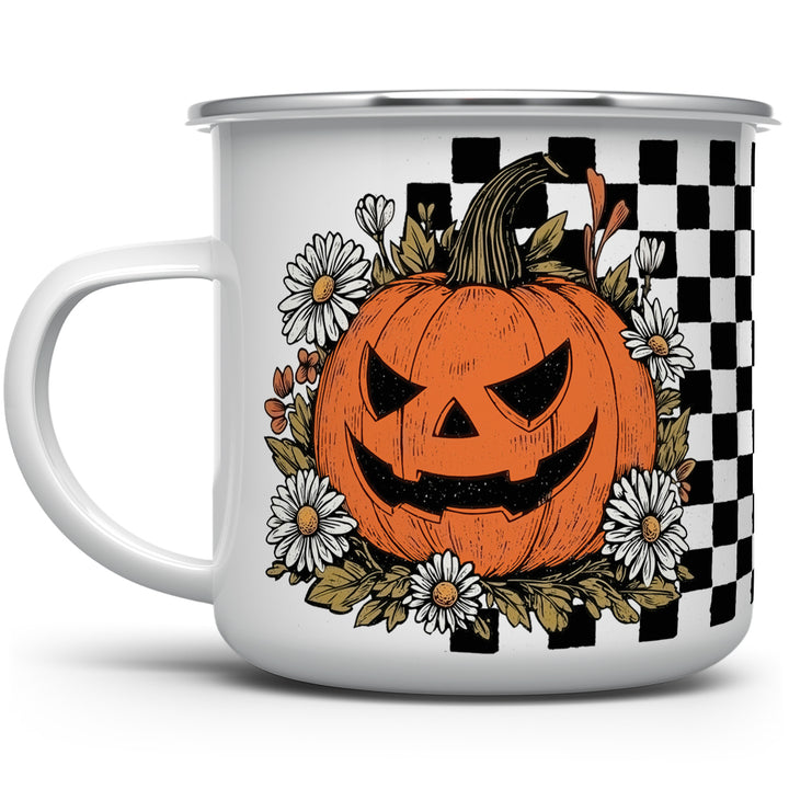 Checkered Pumpkin Camp Mug