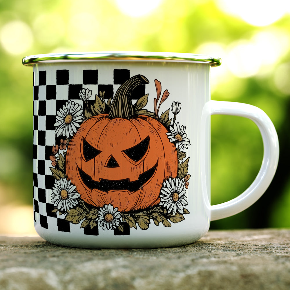 Checkered Pumpkin Camp Mug