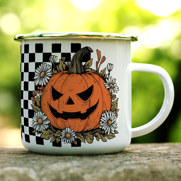 Checkered Pumpkin Camp Mug