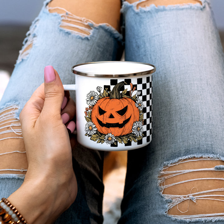 Checkered Pumpkin Camp Mug