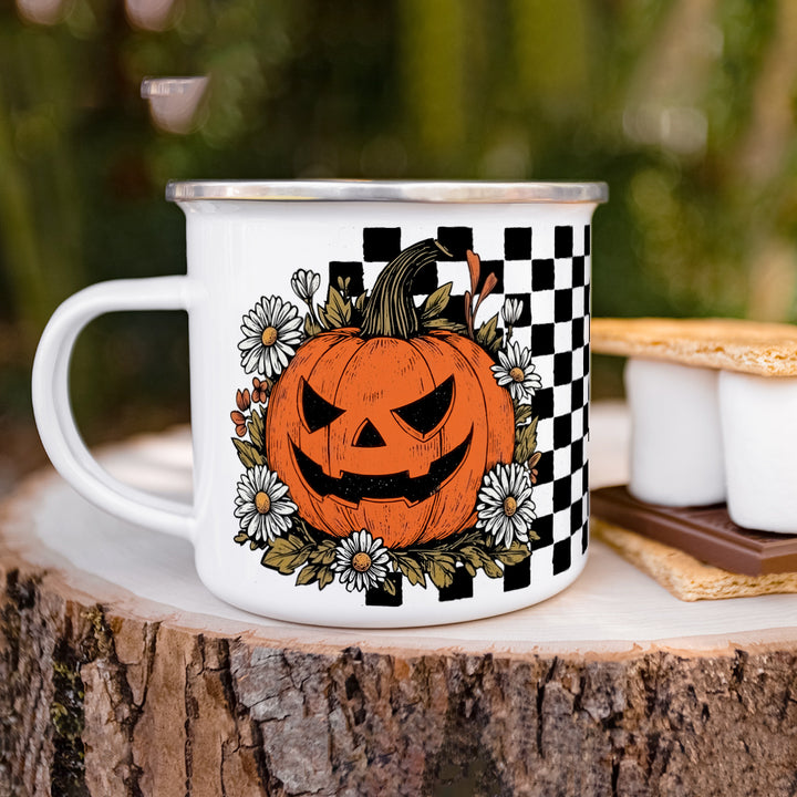 Checkered Pumpkin Camp Mug
