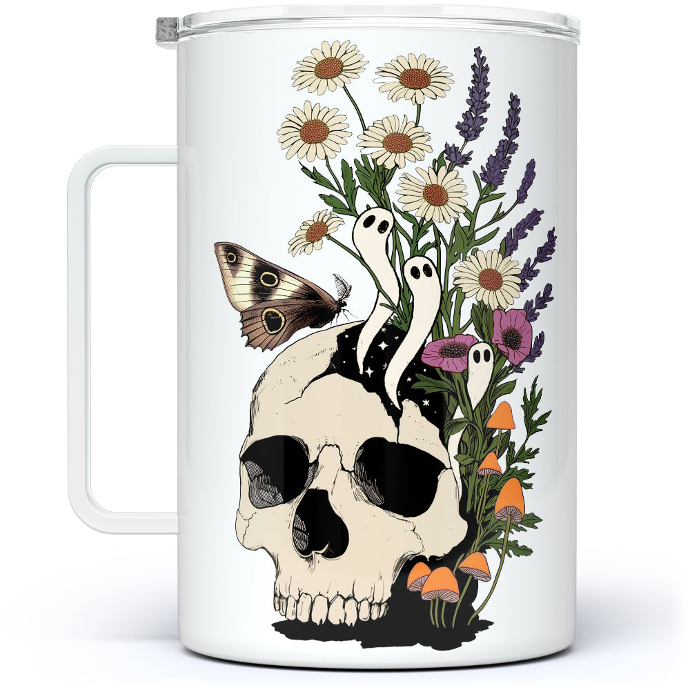 Floral Skull Insulated Travel Mug