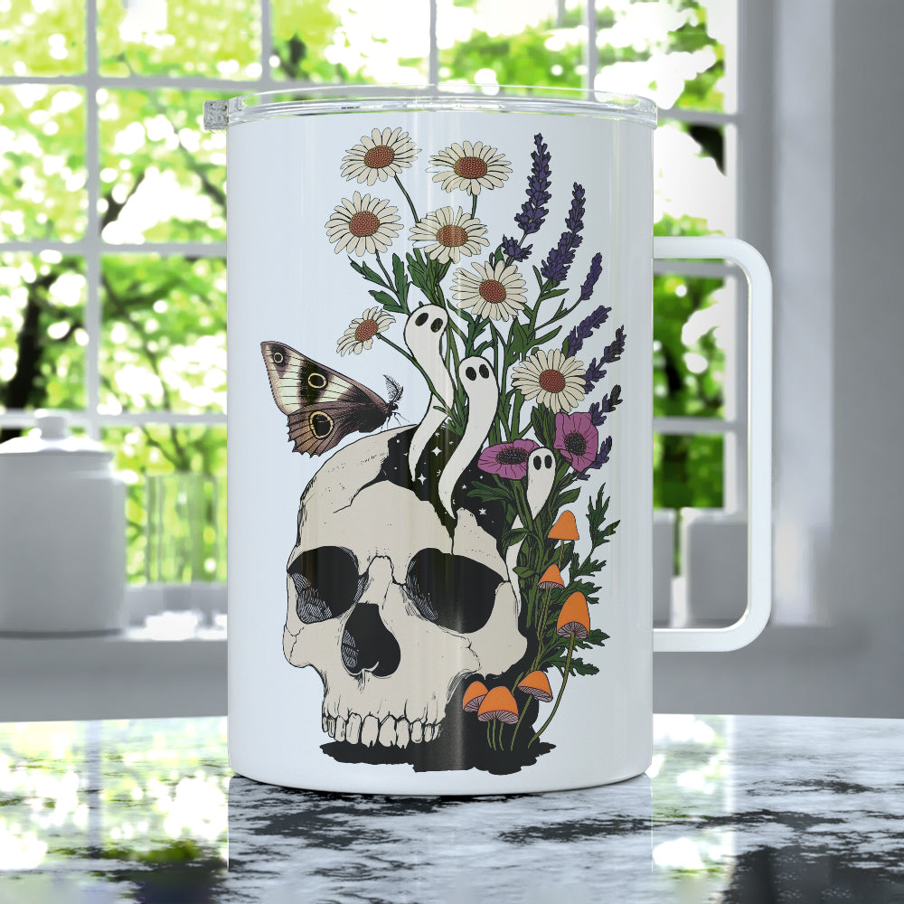 Floral Skull Insulated Travel Mug