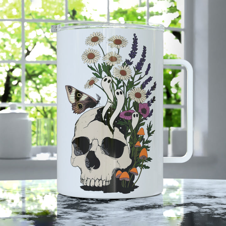 Floral Skull Insulated Travel Mug