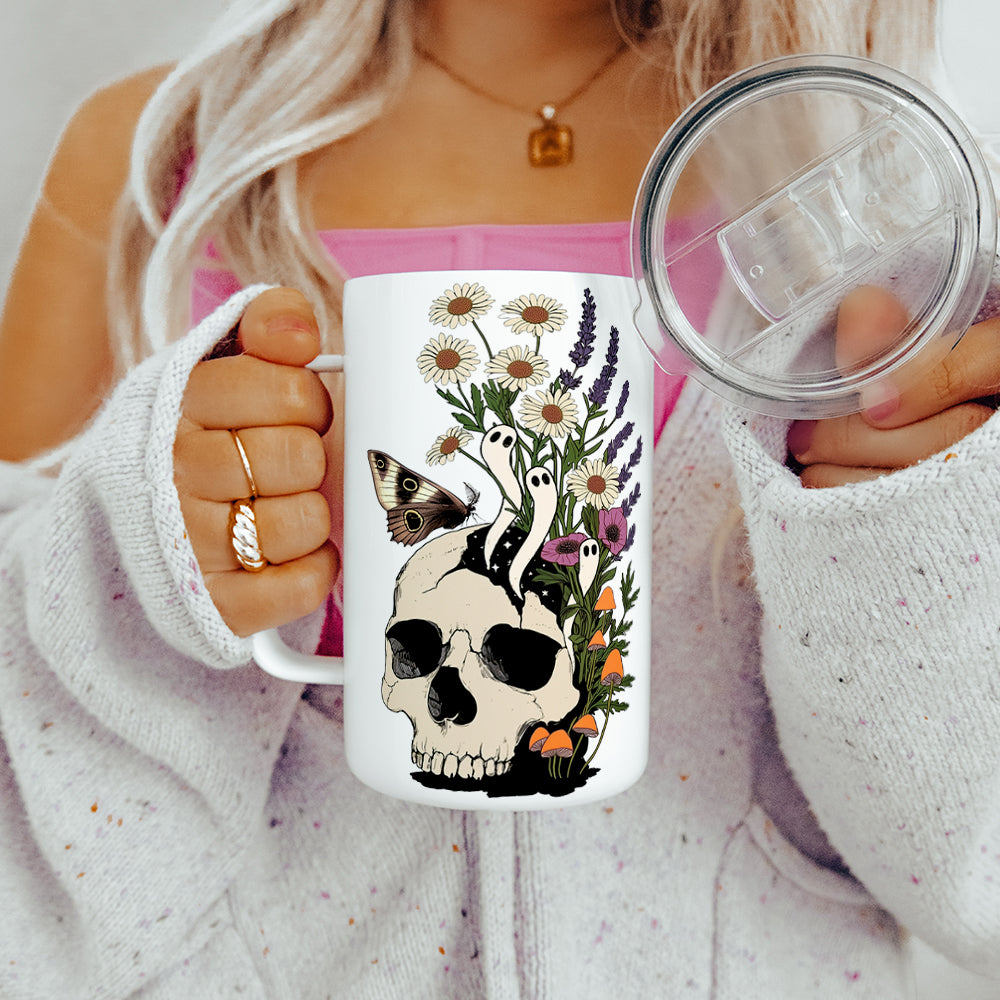 Floral Skull Insulated Travel Mug