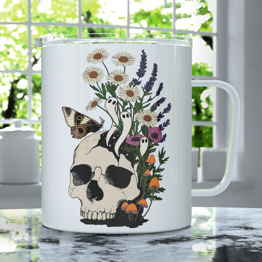 Floral Skull Insulated Travel Mug