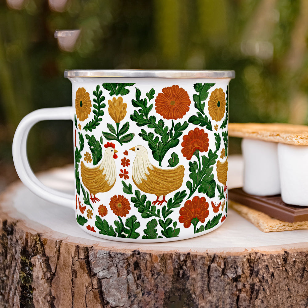 Floral Chicken Camp Mug