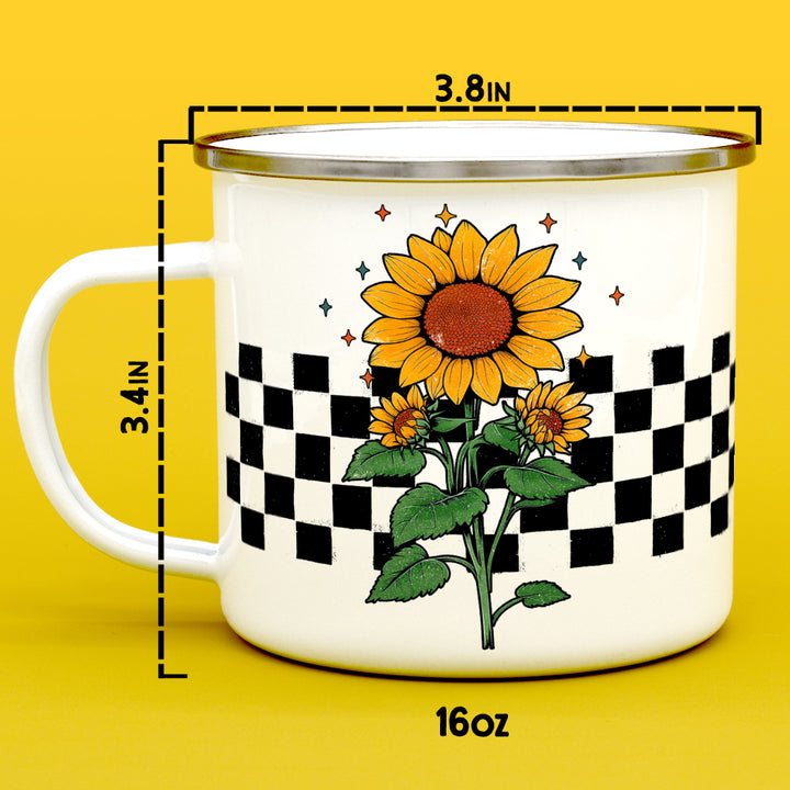 Checkered Sunflower Camp Mug
