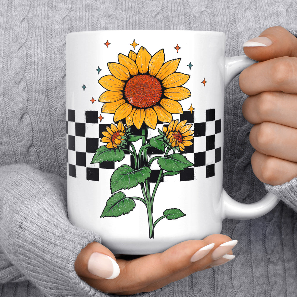 Checkered Sunflower Mug