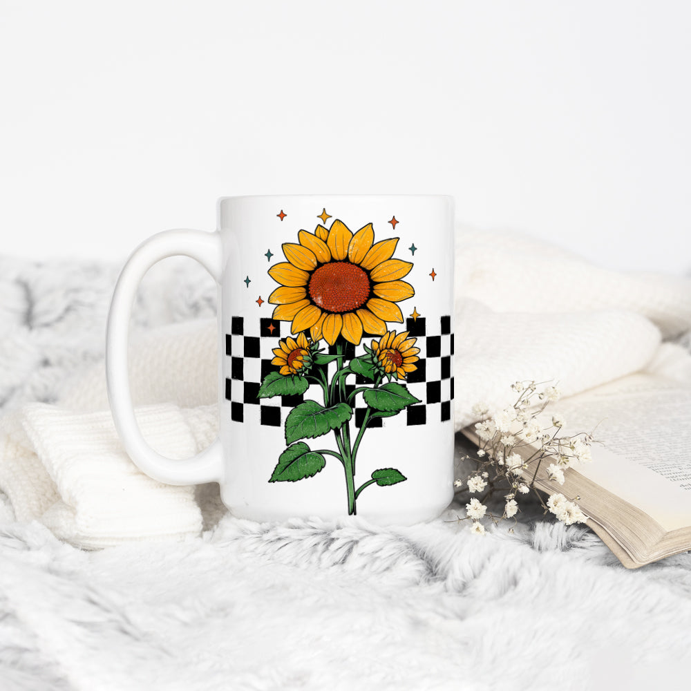 Checkered Sunflower Mug