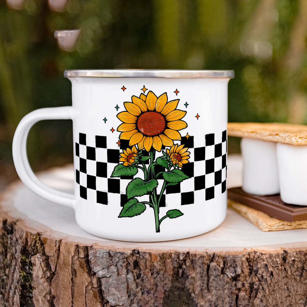 Checkered Sunflower Camp Mug