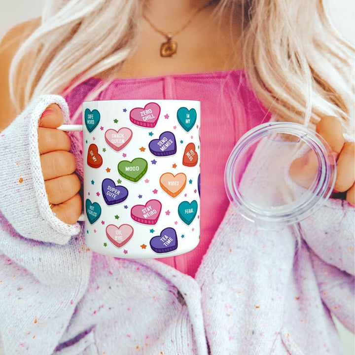 Candy Conversation Hearts Insulated Travel Mug - Loftipop