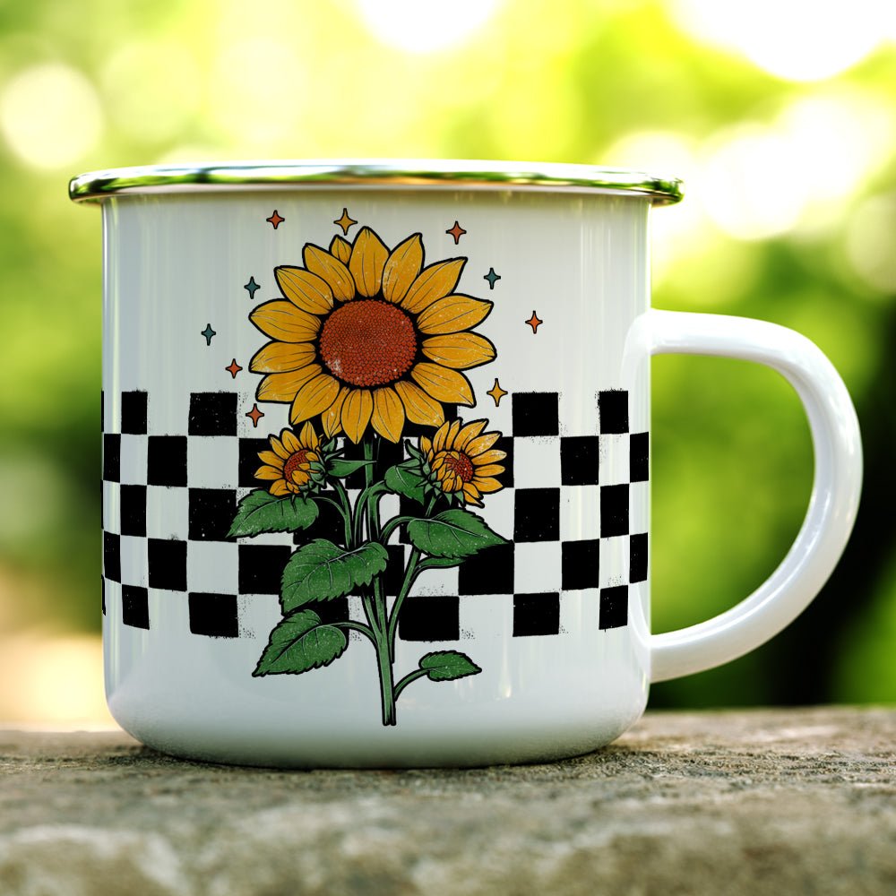 Checkered Sunflower Camp Mug - Loftipop