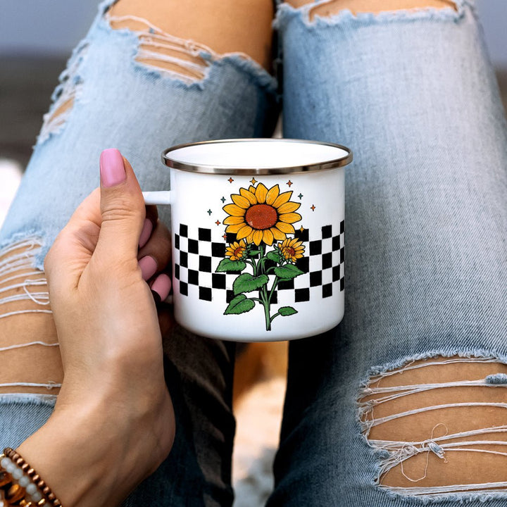 Checkered Sunflower Camp Mug - Loftipop