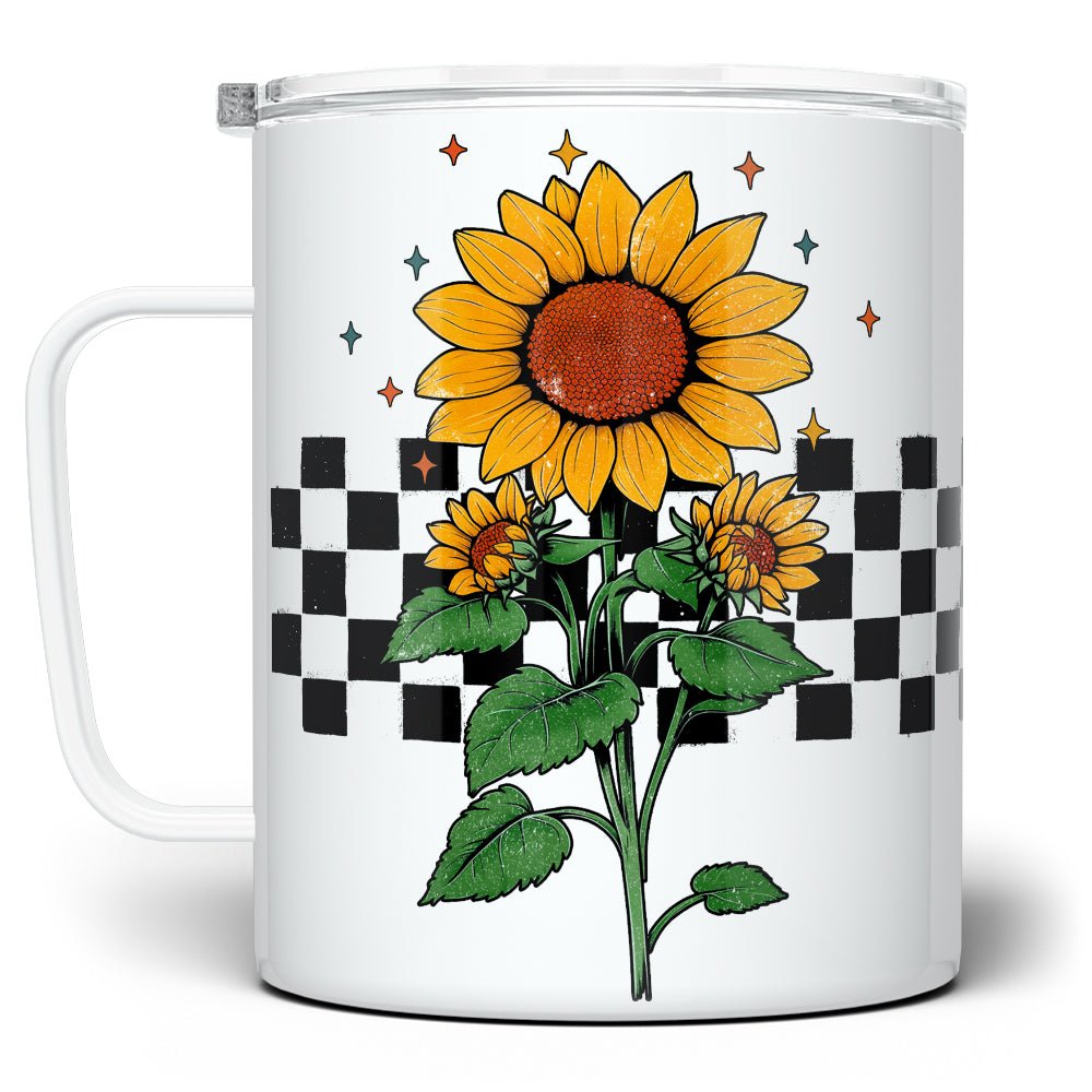 Checkered Sunflower Insulated Travel Mug - Loftipop