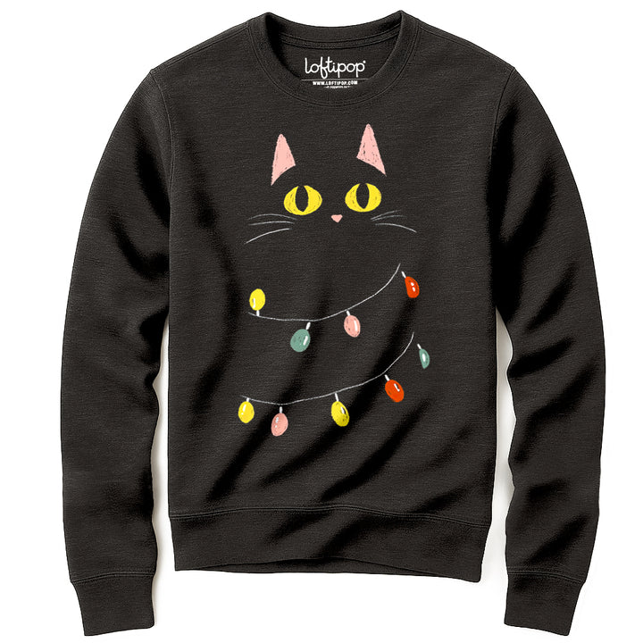 Festive Black Cat Crewneck Sweatshirt