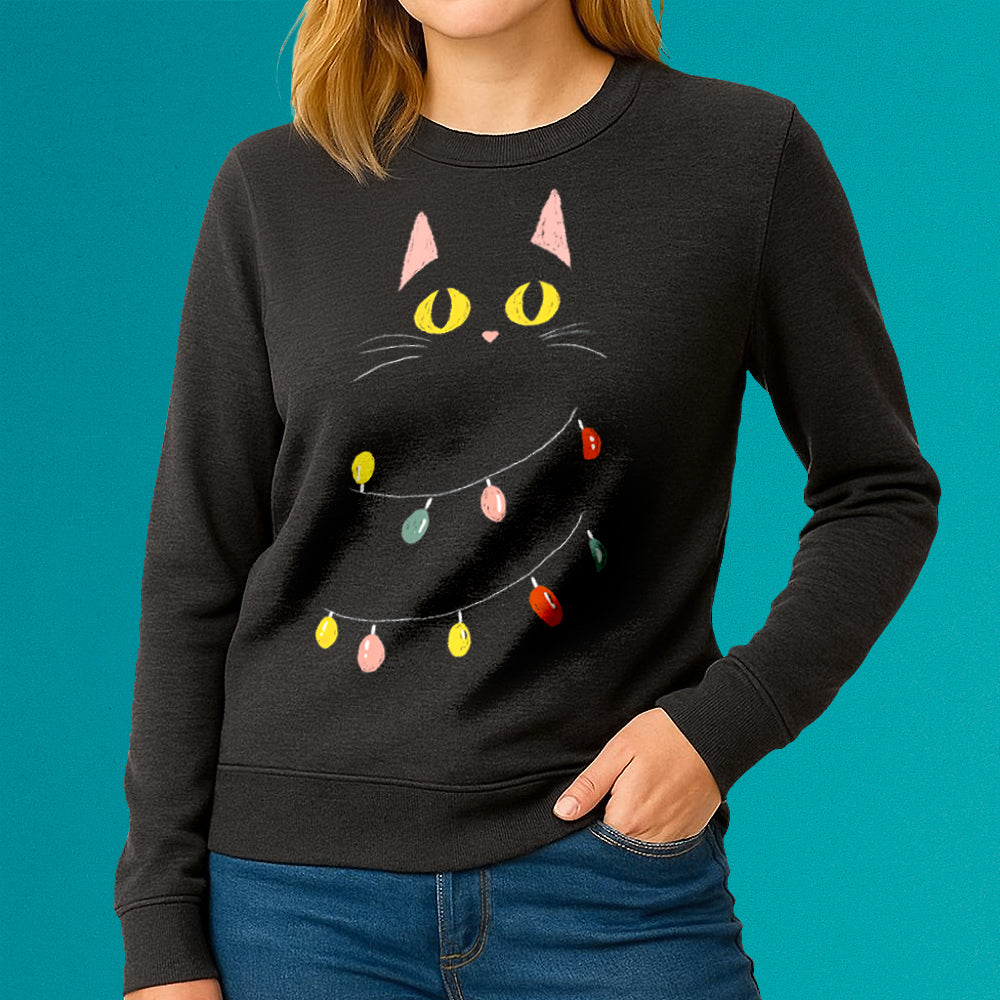 Festive Black Cat Crewneck Sweatshirt