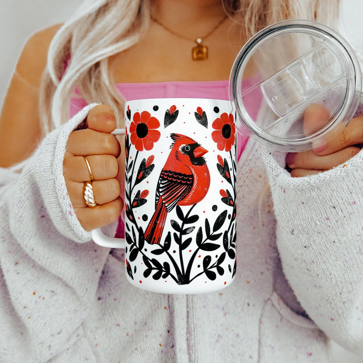 Floral Cardinal Insulated Travel Mug - Loftipop