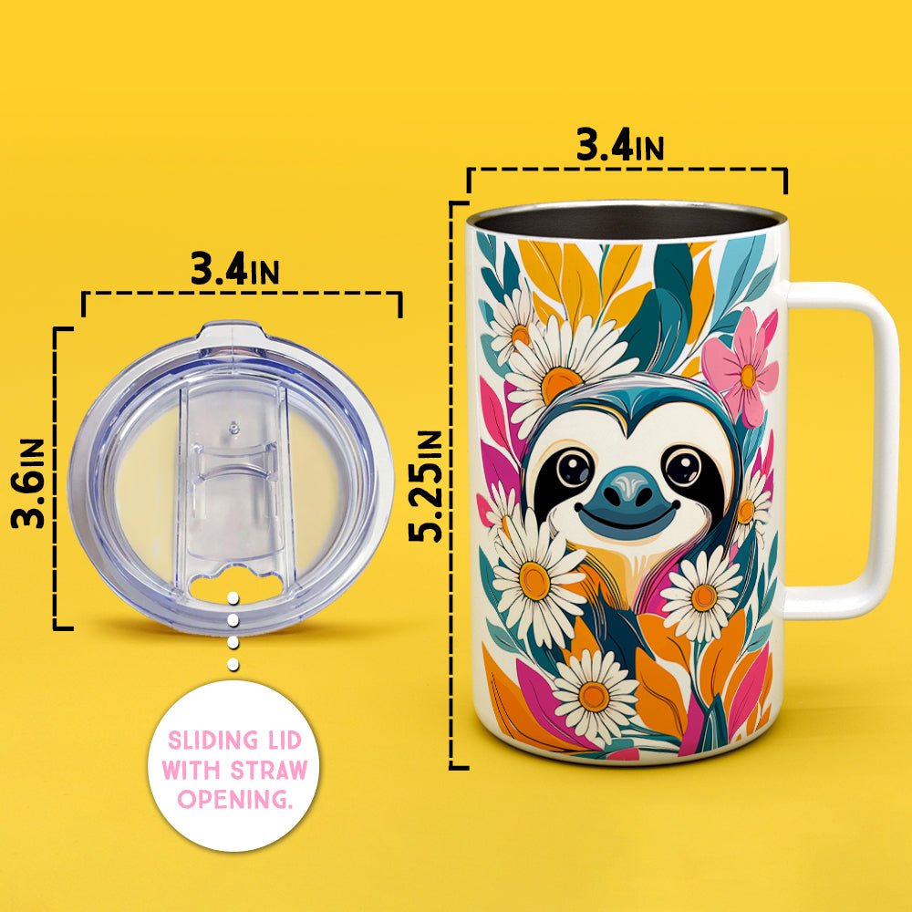 Floral Sloth Insulated Travel Mug - Loftipop