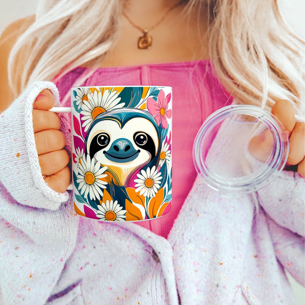 Floral Sloth Insulated Travel Mug - Loftipop