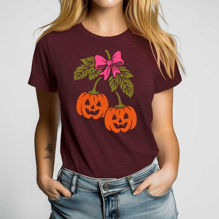 Halloween Pumpkin Cherries Crewneck Tshirt - Loftipop