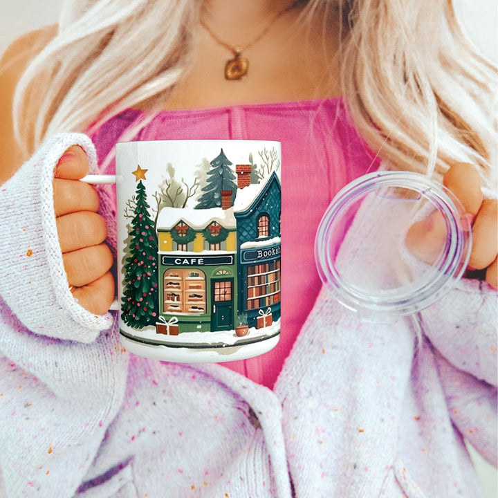 Holiday Storefront Shops Insulated Travel Mug - Loftipop